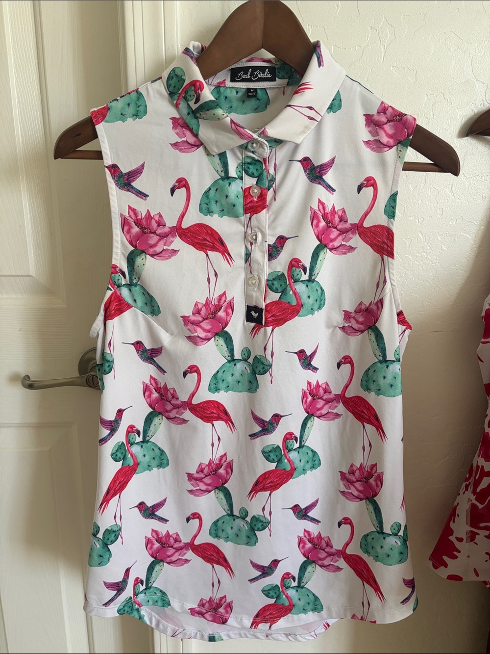 Bad Birdie Pink Flamingo & Teal Cactus Collared Sleeveless Camisole